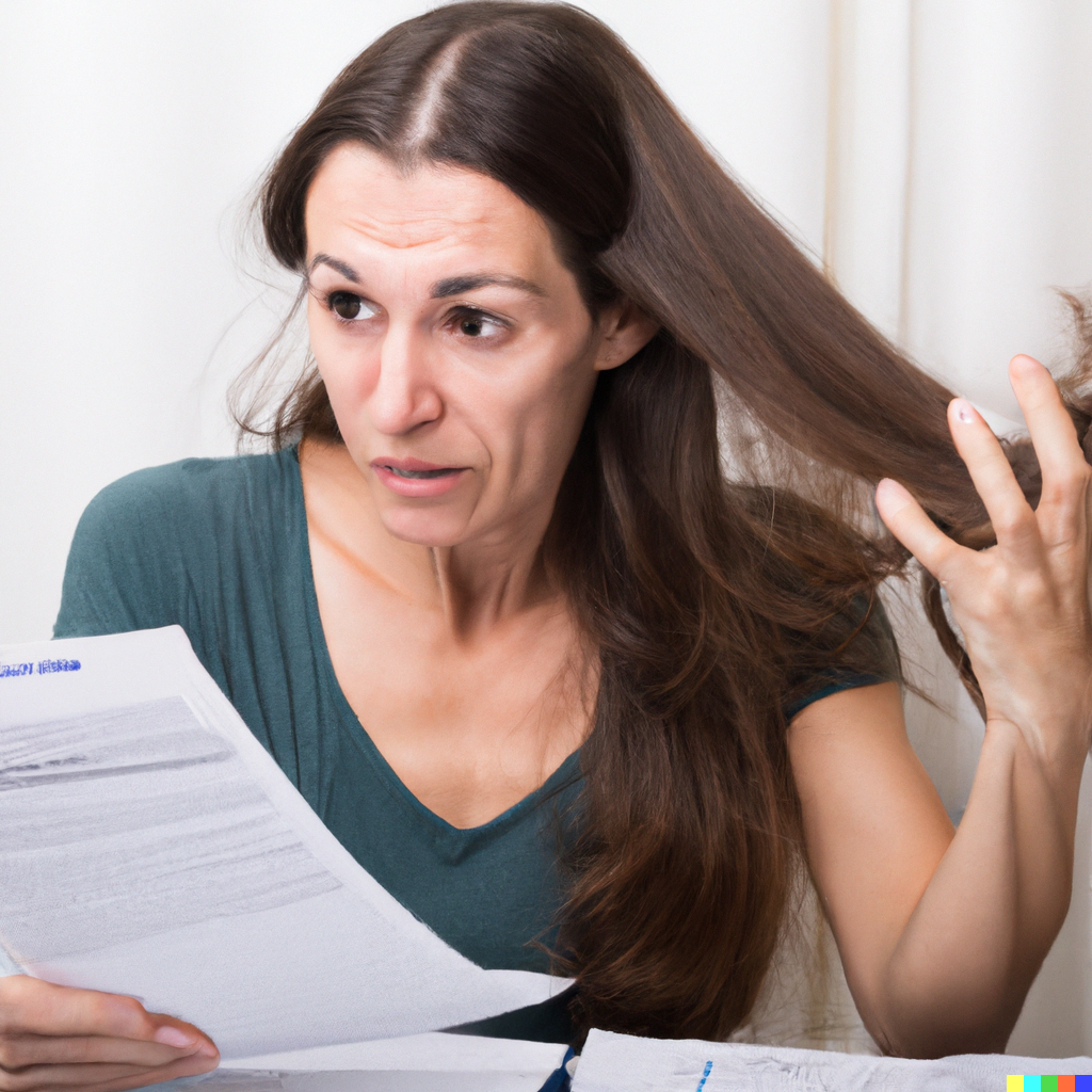 woman pulling hair out while trying to complete the SOS p0aperwork to start her new business