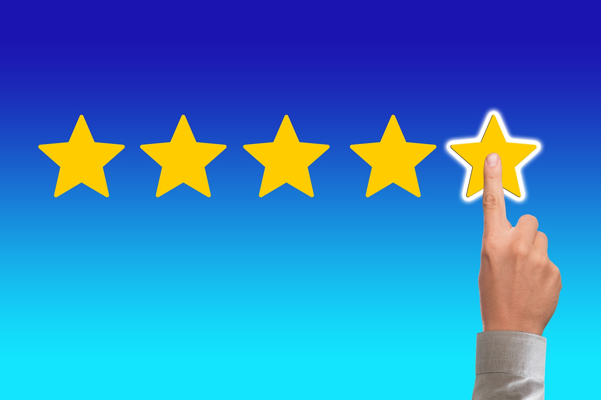 Image ov 5 stars for the Testimonials page. Image by Gerd Altmann from Pixabay